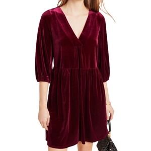 Amadi ANTHRO GRETA Velvet V-Neck Mini Dress Babydoll Burgundy‎ WOMEN Large